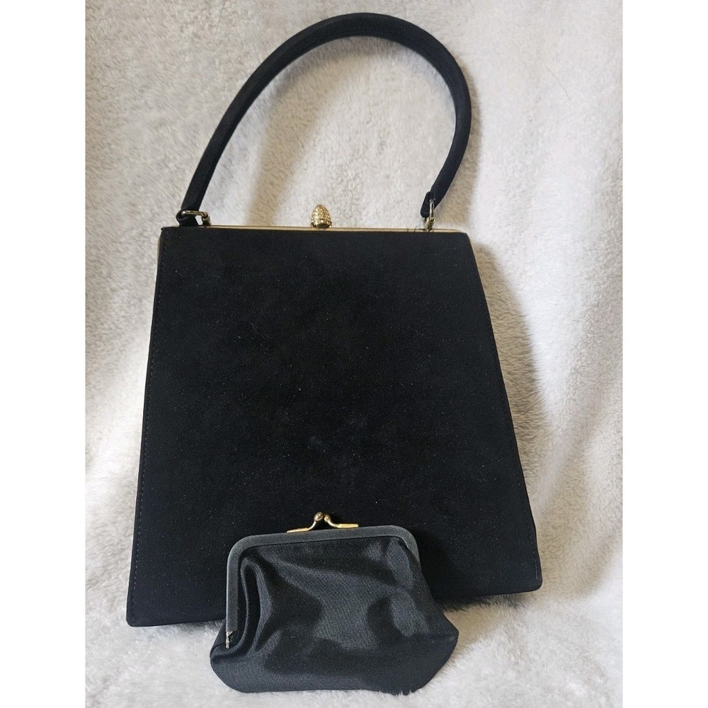 Theodore California MCM KissLock Gold Tone Black Velvet Trapezoid Purse Vintage
